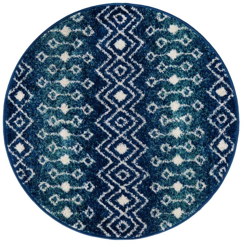 3' x 3' Boswell · Tribal trellis rug, navy and teal