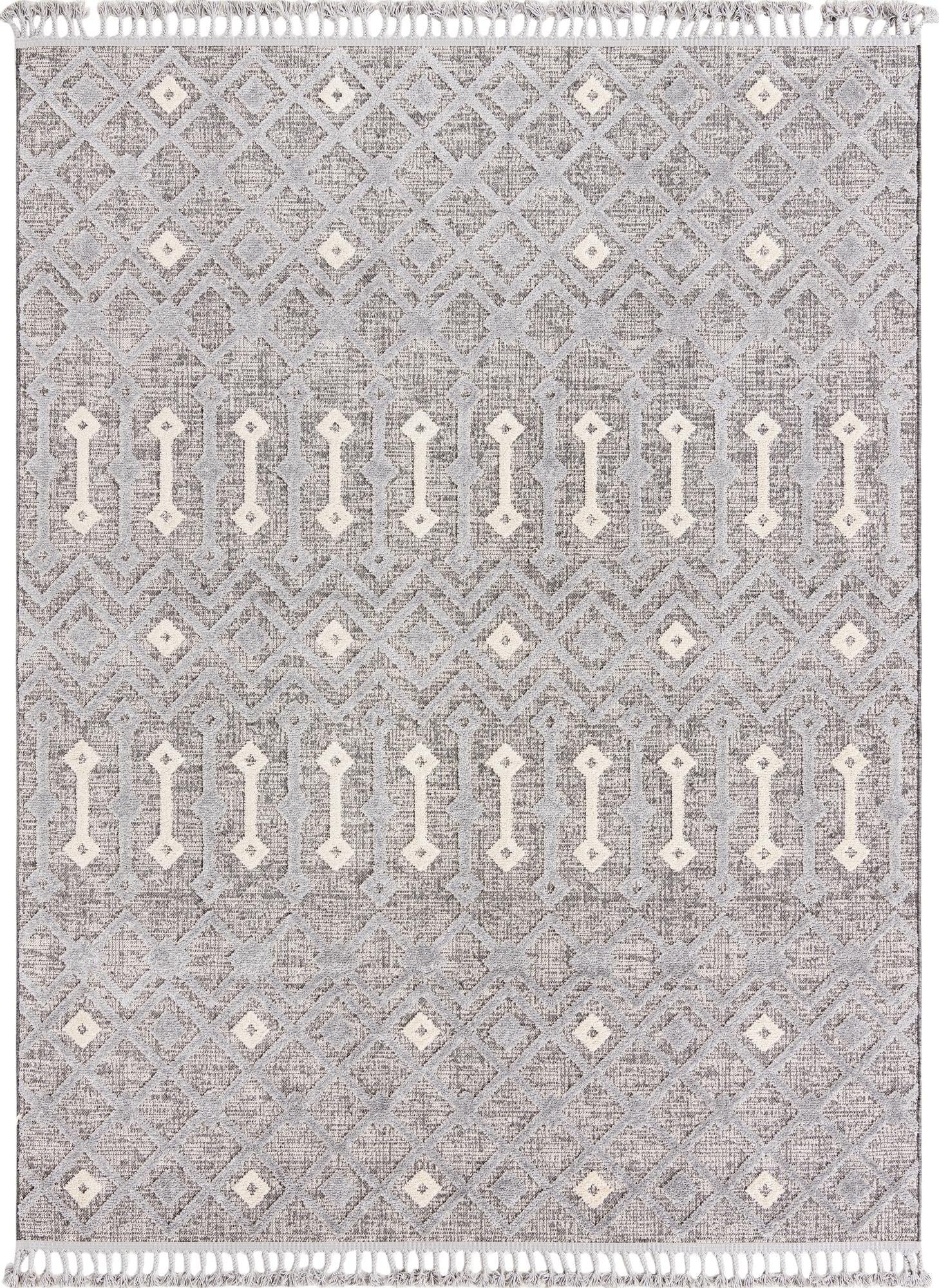 7' 10 x 10' Rothwell · Geometric lattice rug, gray and beige
