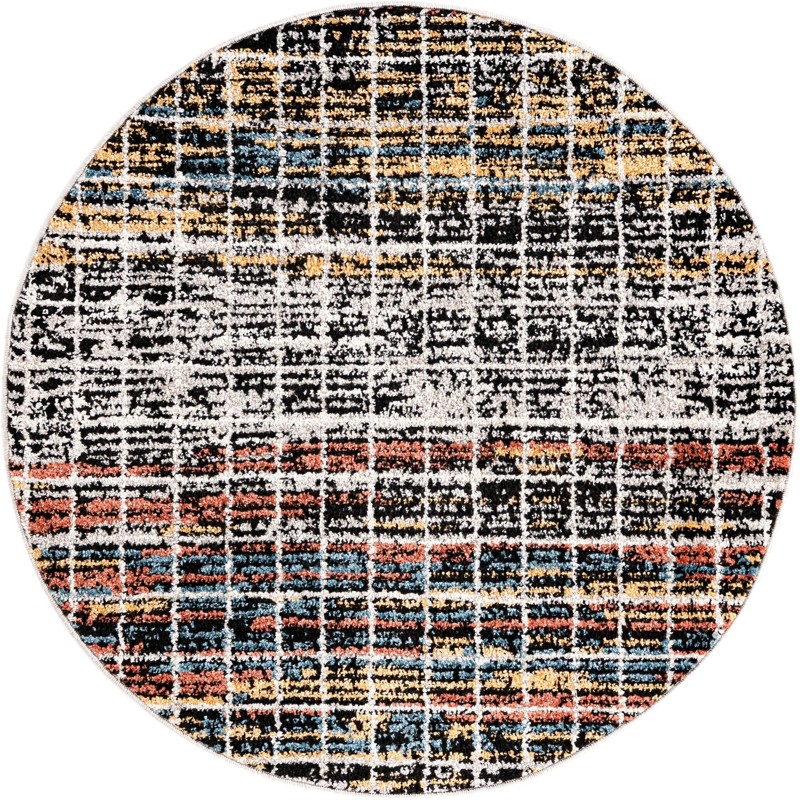 3' 3 x 3' 3 Kenney · Grid rug, black and multi