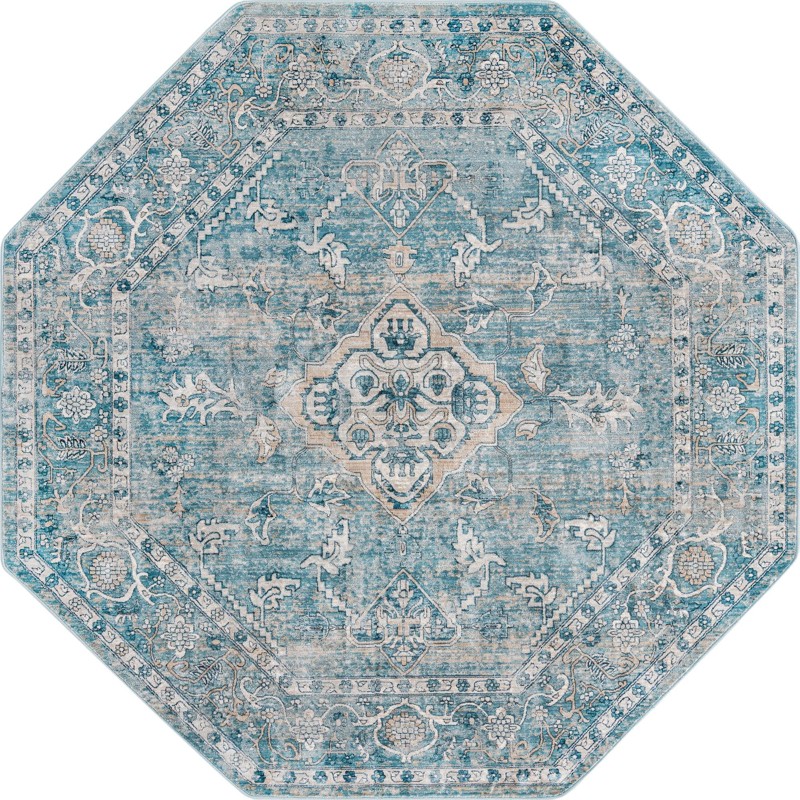 7' x 7' Opal · Border rug, blue