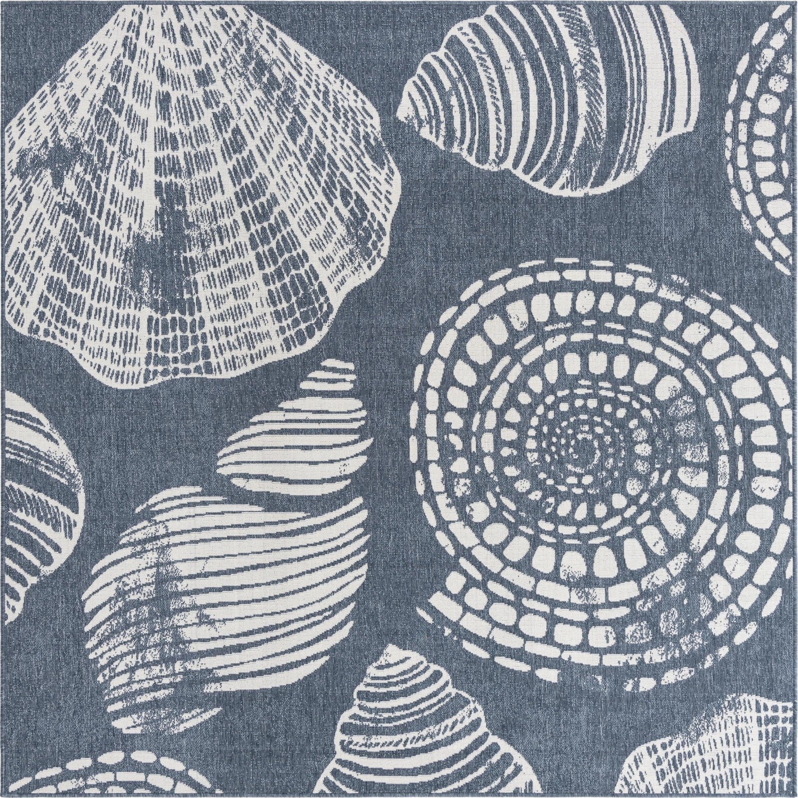 7' 10 x 7' 10 Darby · Seashell Outdoor Rug, navy and ivory