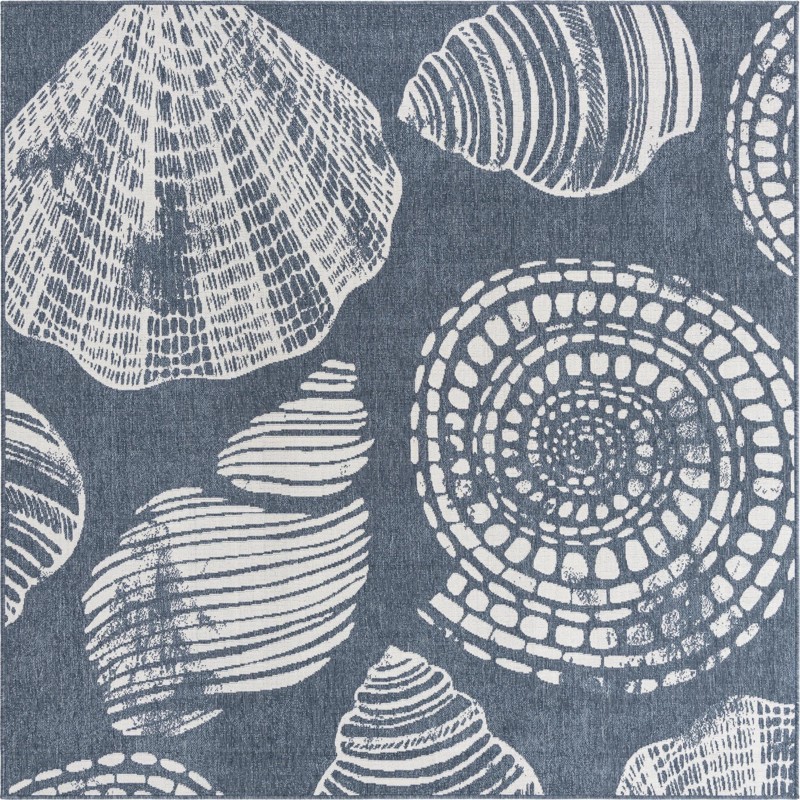 7' 10 x 7' 10 Darby · Seashell Outdoor Rug, navy and ivory