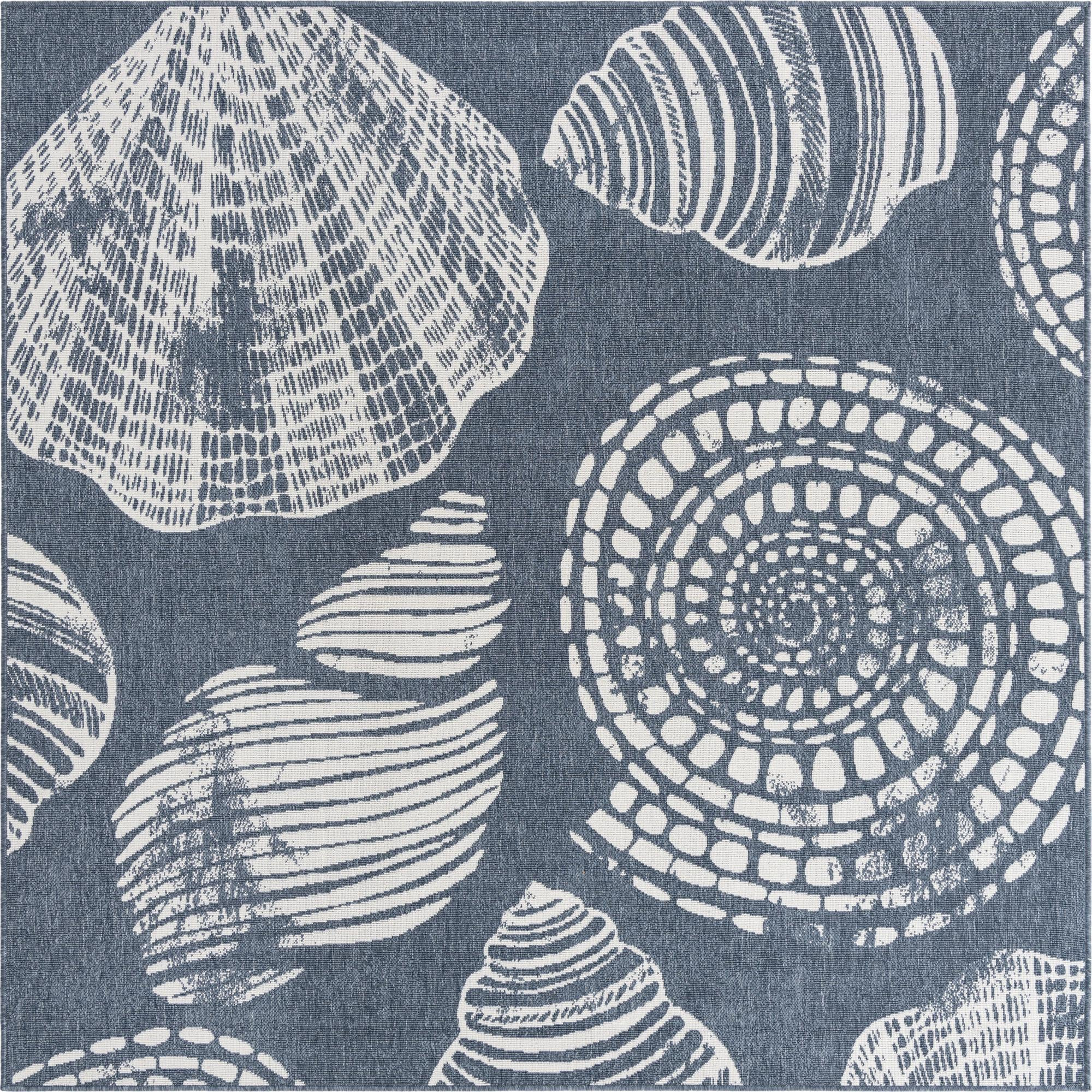 7' 10 x 7' 10 Darby · Seashell Outdoor Rug, navy and ivory