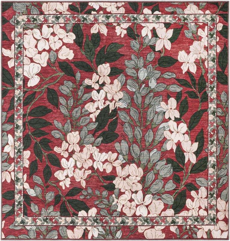 Hanson · Floral rug, coral and green