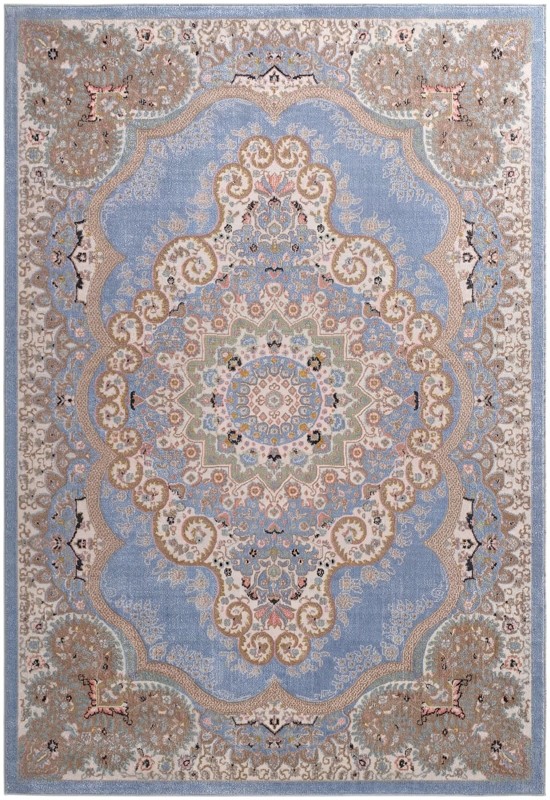 7' x 10' Candlelight · Border Washable Rug, light blue