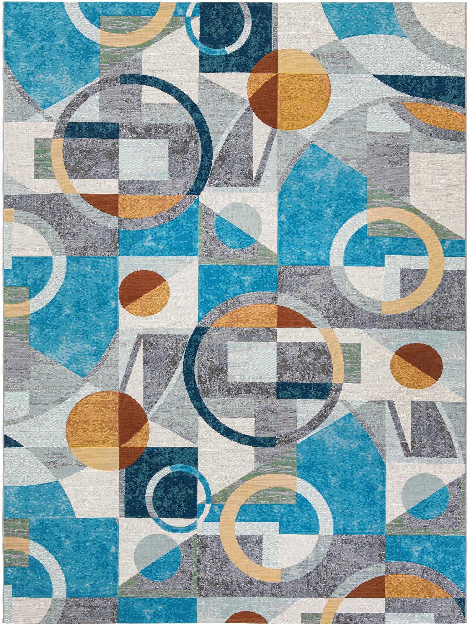 9' x 12' Lomax · Abstract geometric Outdoor Rug, blue and multicolor