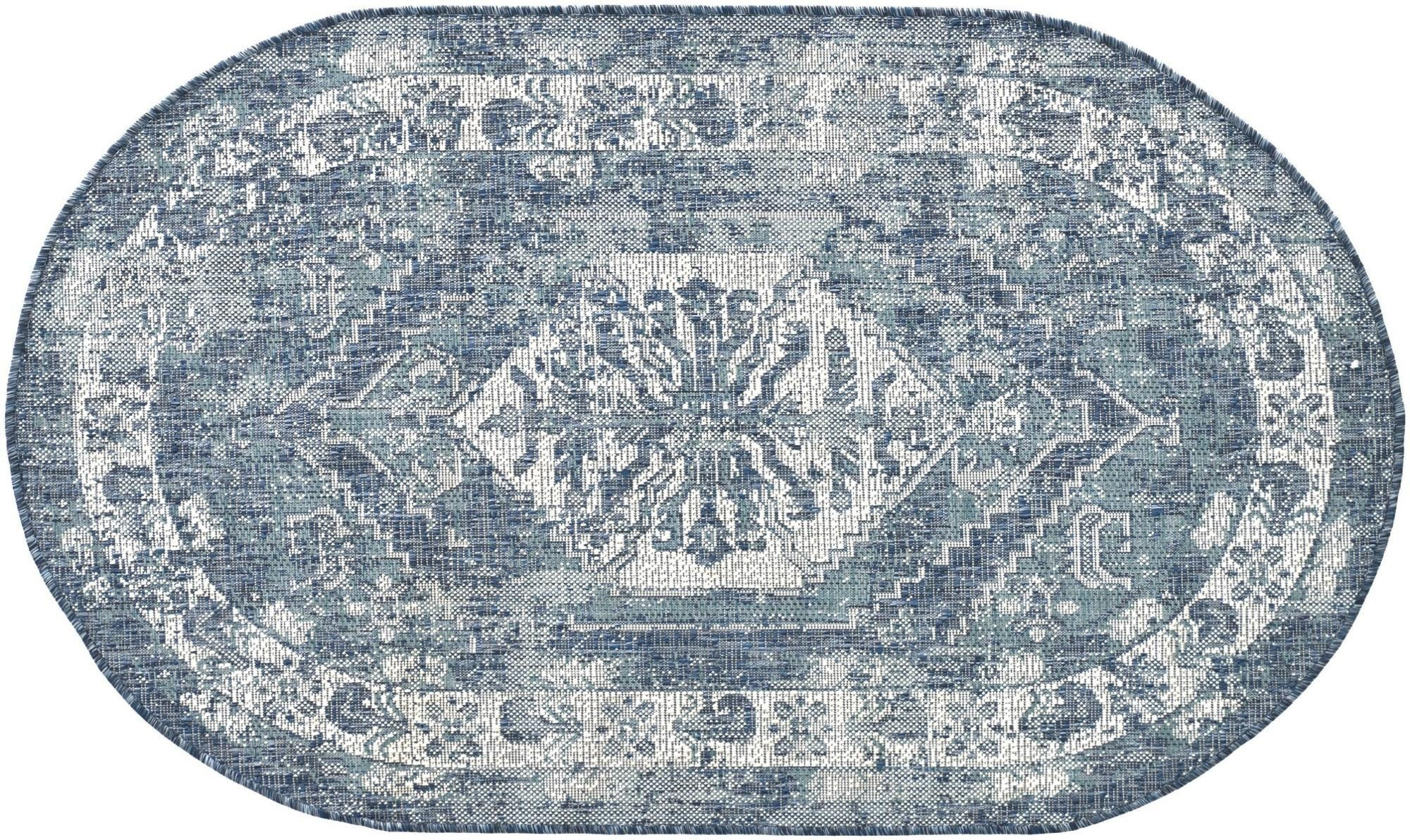 3' x 5' 3 Wylie · Distressed medallion Outdoor Rug, shades of blue