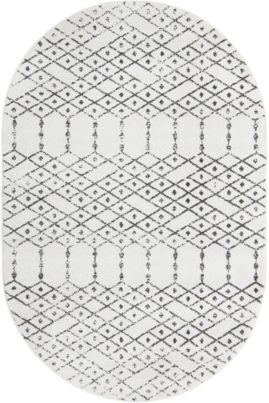 5' 3 x 8' Newcomb · Geometric lattice rug, ivory and charcoal