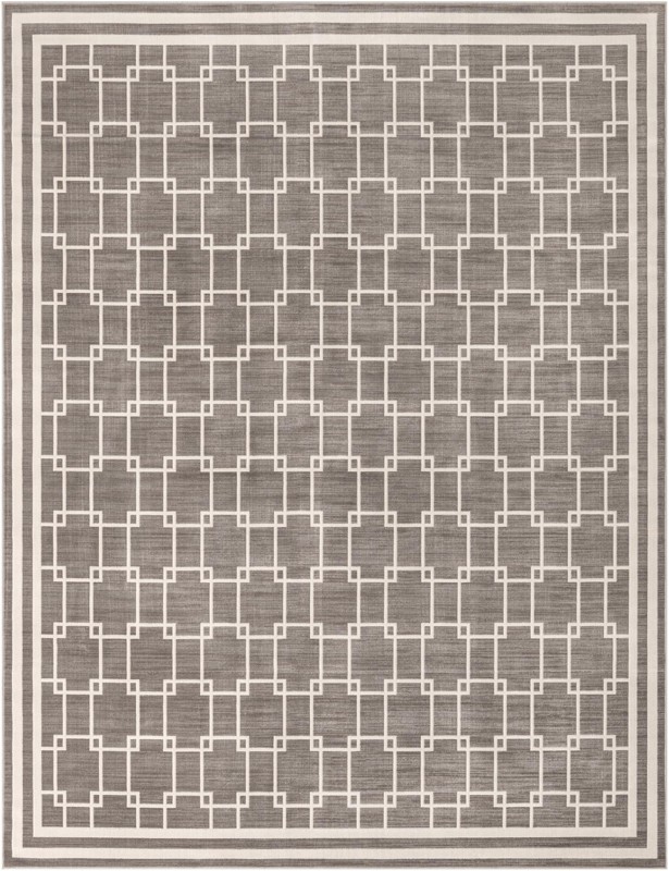 7' 10 x 10' Aubade · Geometric lattice rug, gray and ivory