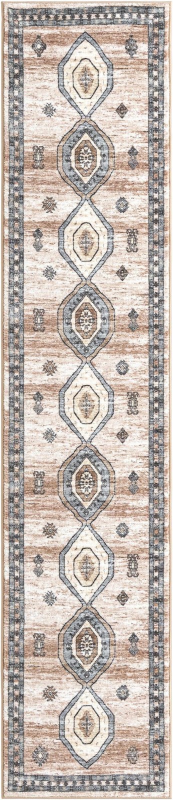 2' 2 x 10' Eldridge · Geometric medallion rug, beige and gray