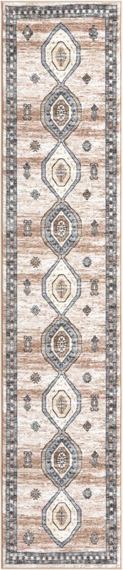 2' 2 x 10' Eldridge · Geometric medallion rug, beige and gray