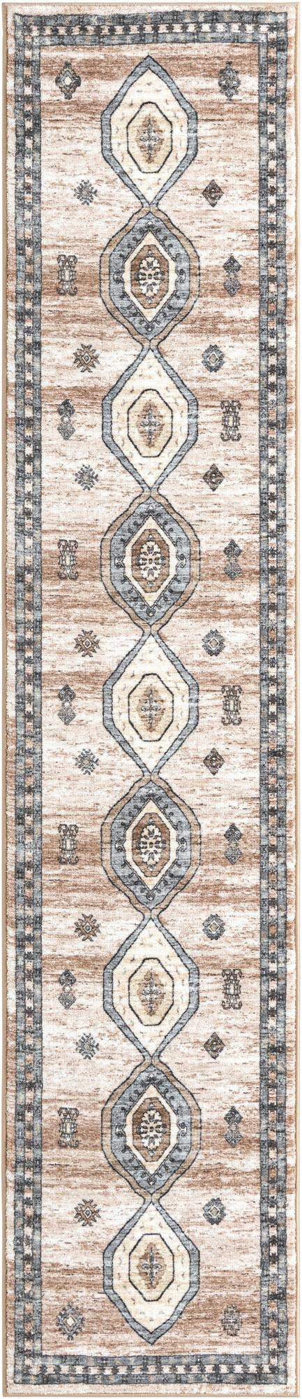2' 2 x 10' Eldridge · Geometric medallion rug, beige and gray