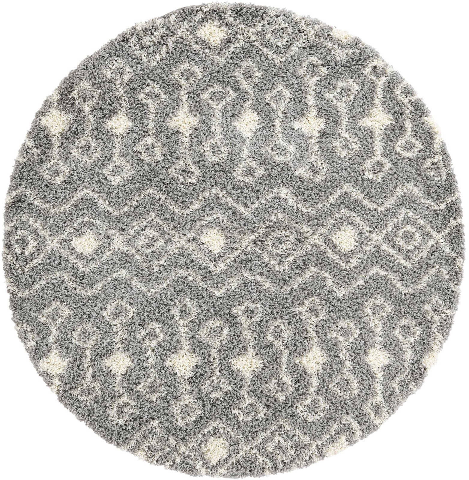 6' x 6' Bayley · Geometric trellis Shag Rug, gray and ivory