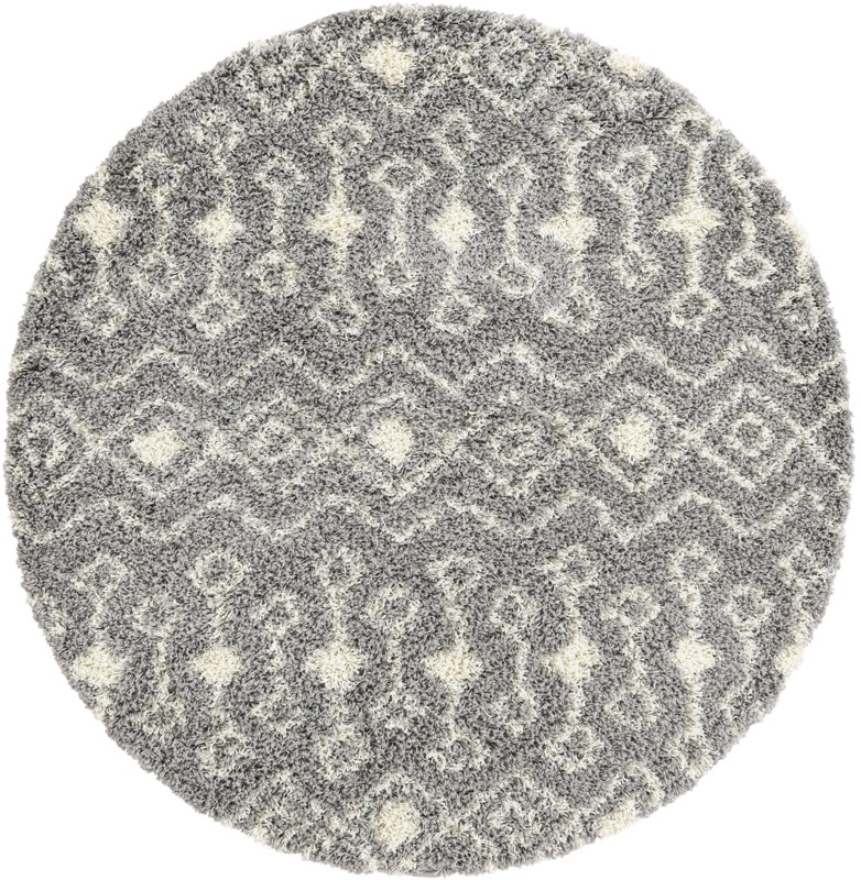 6' x 6' Bayley · Geometric trellis Shag Rug, gray and ivory