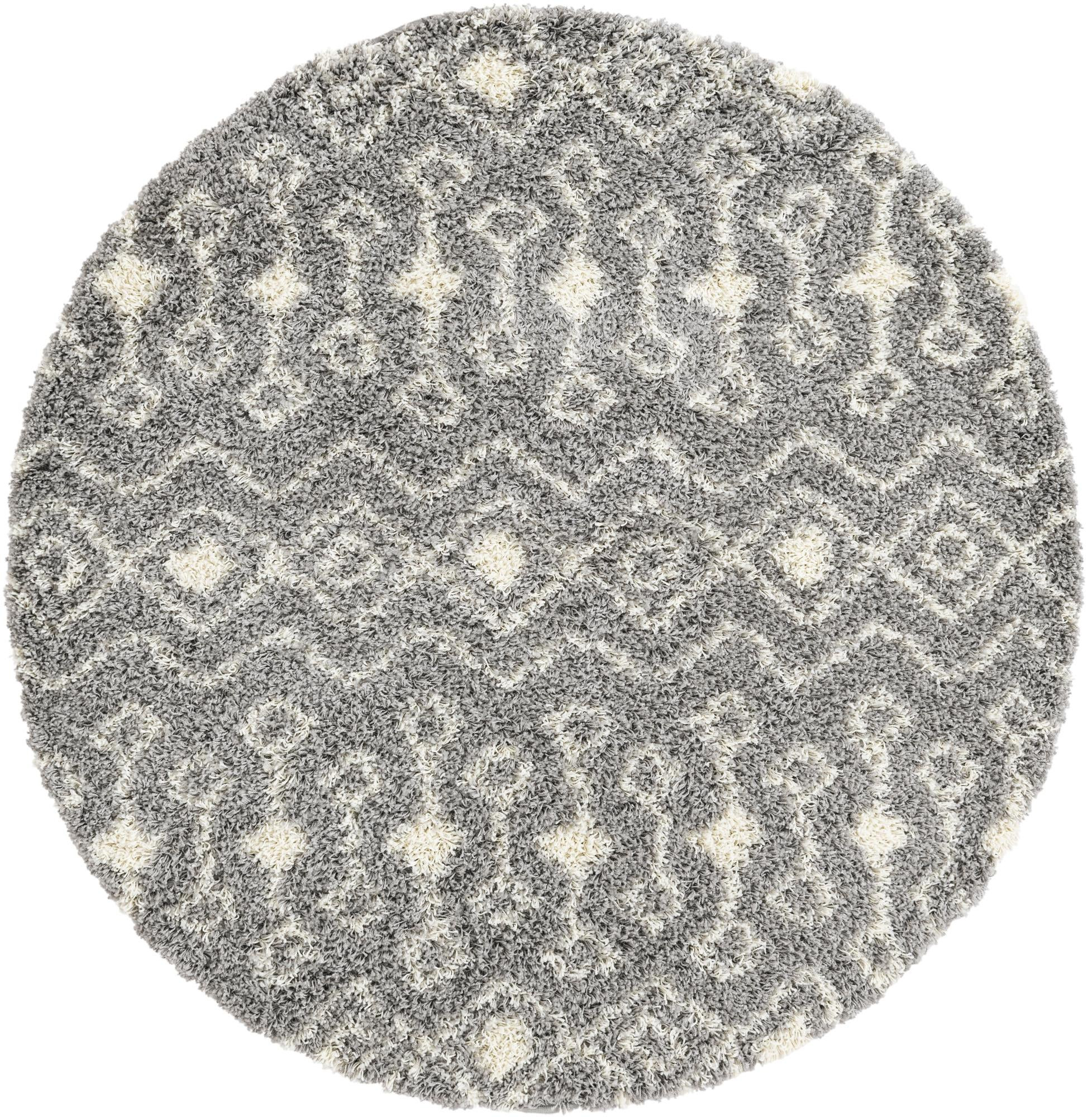 6' x 6' Bayley · Geometric trellis Shag Rug, gray and ivory