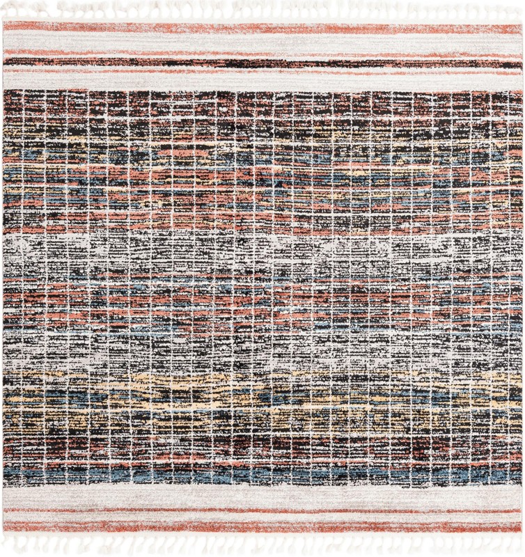 7' 10 x 7' 10 Kenney · Grid rug, black and multi