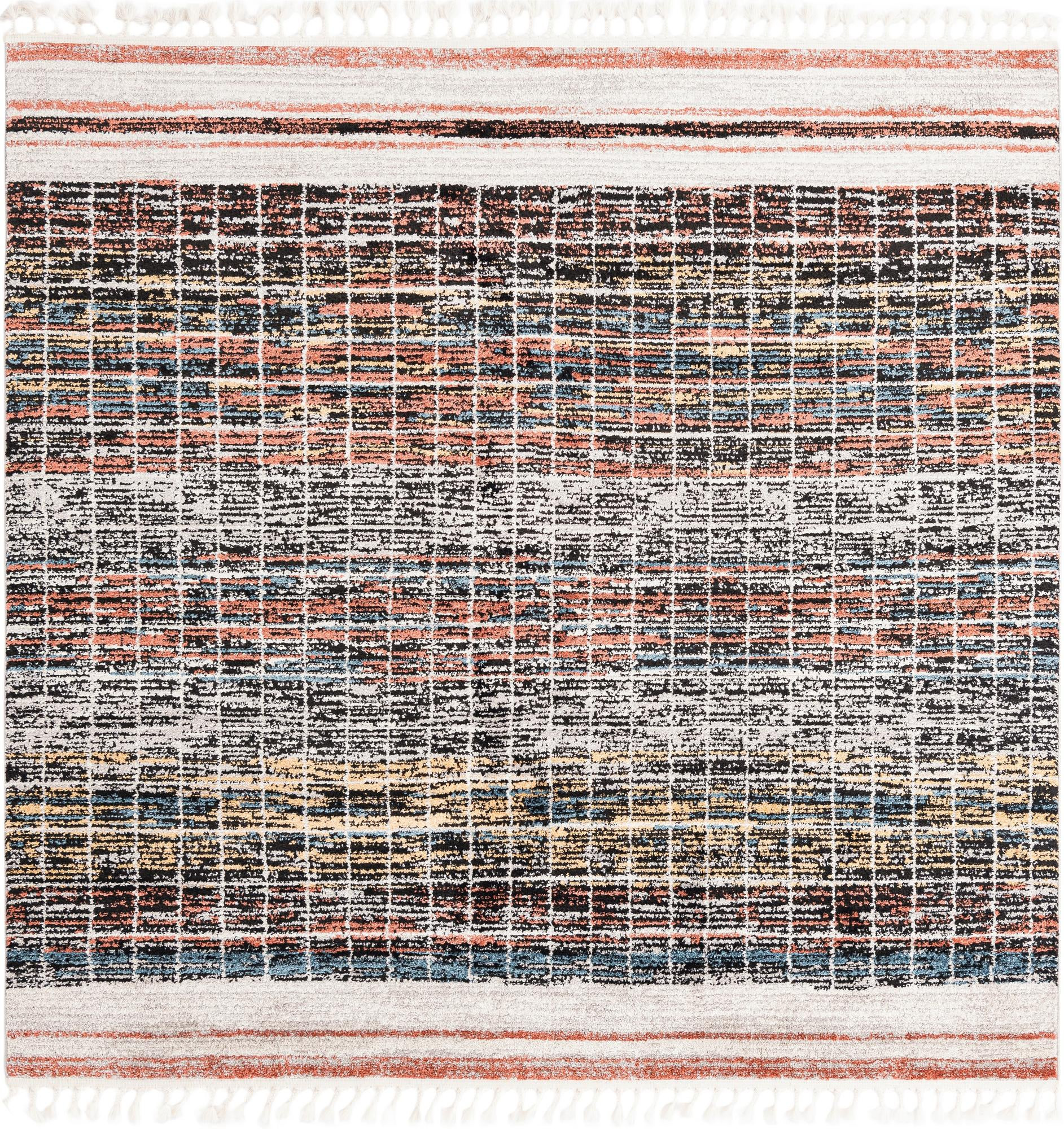 7' 10 x 7' 10 Kenney · Grid rug, black and multi