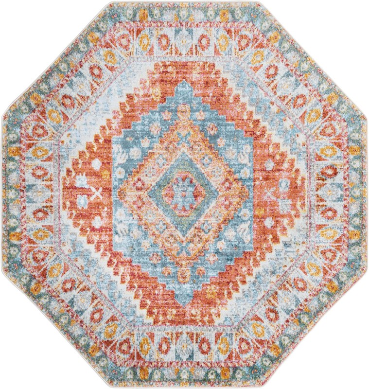 6' x 6' Louisa · Diamond medallion rug, rust and blue