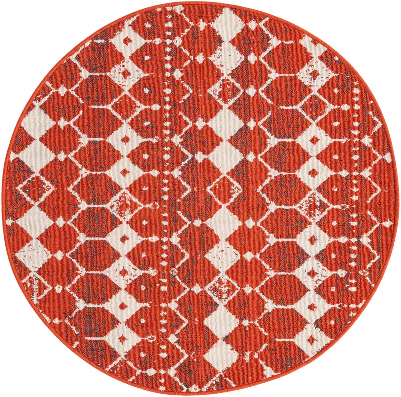 4' x 4' Stowe · Geometric diamond Outdoor Rug, rust and ivory