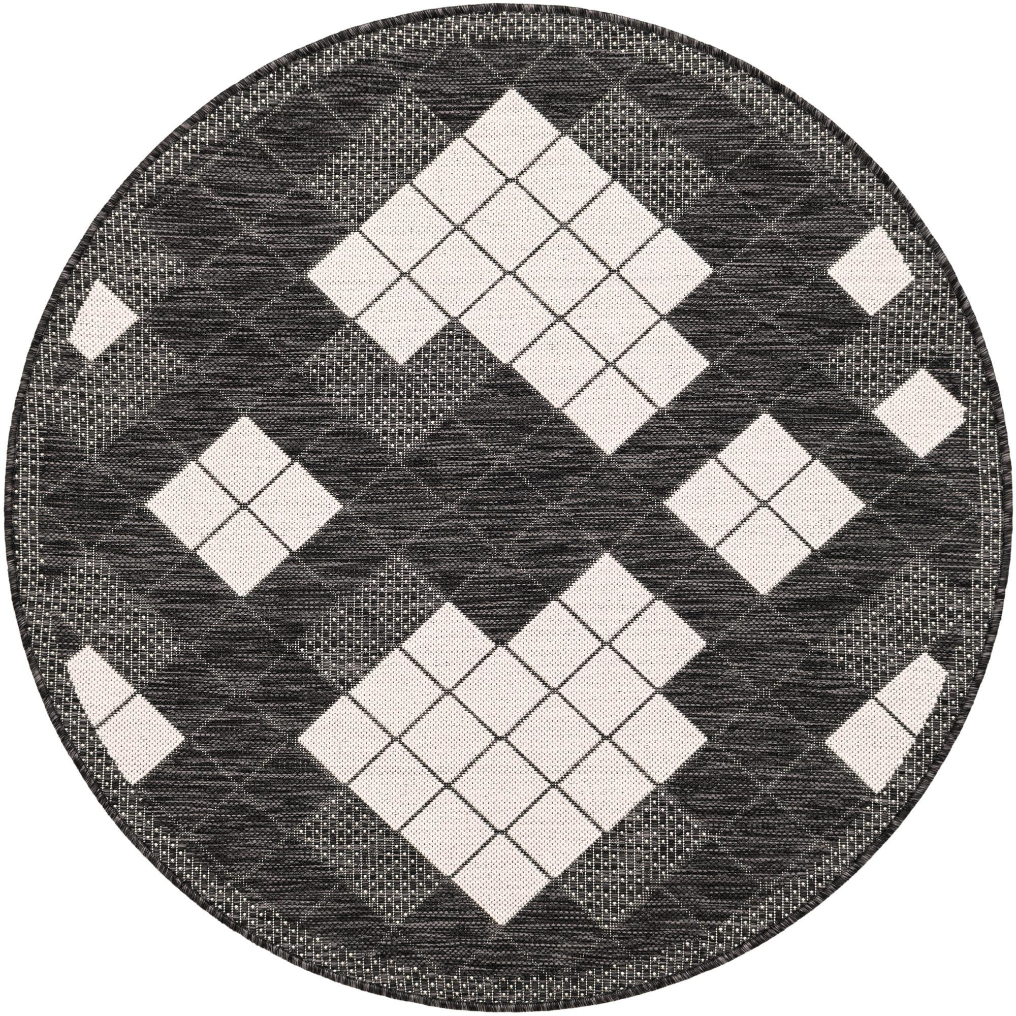 3' 1 x 3' 1 Keaton · Plaid Outdoor Rug, black and white