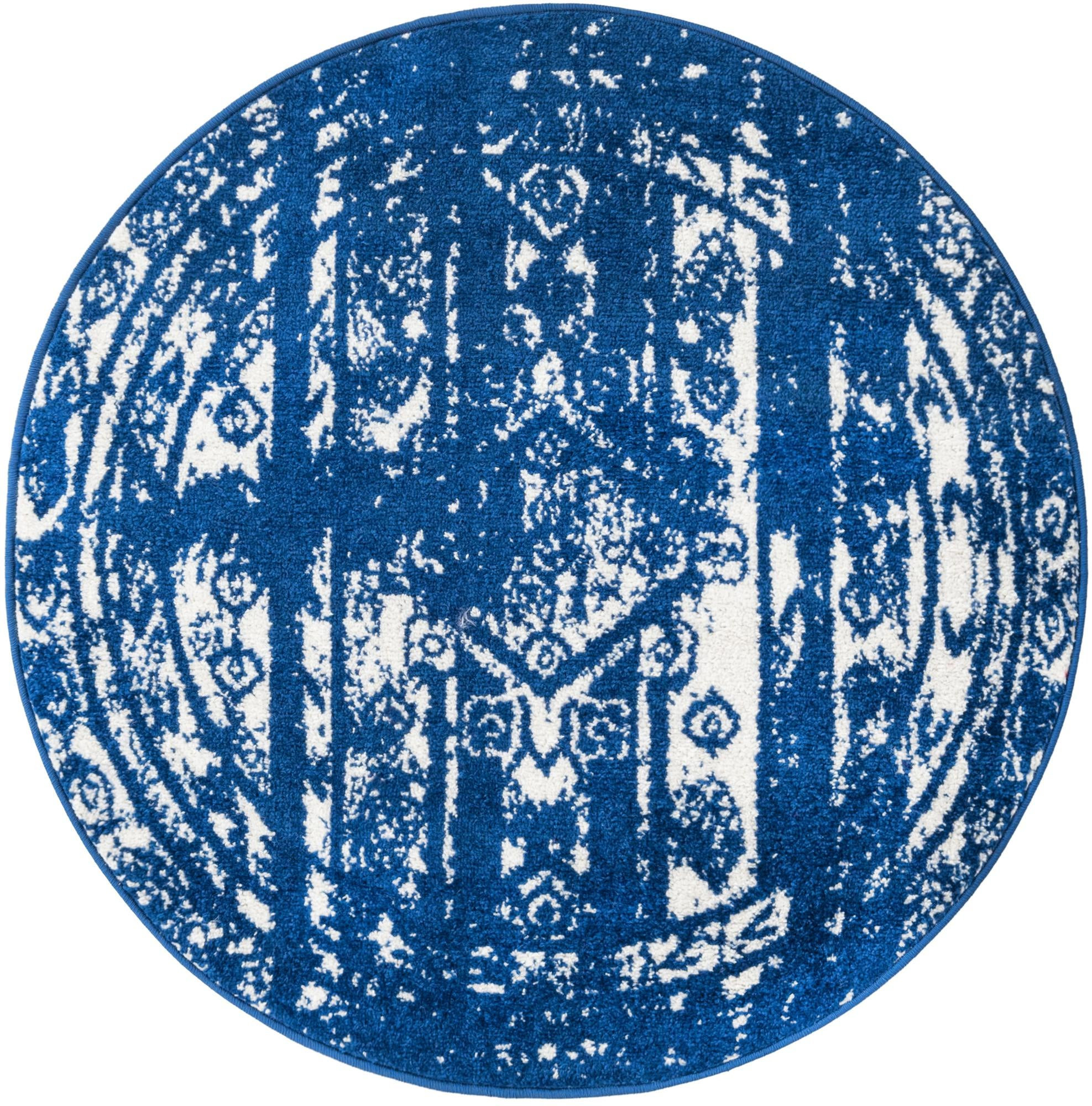 3' x 3' Underhill · Tribal rug, navy and ivory