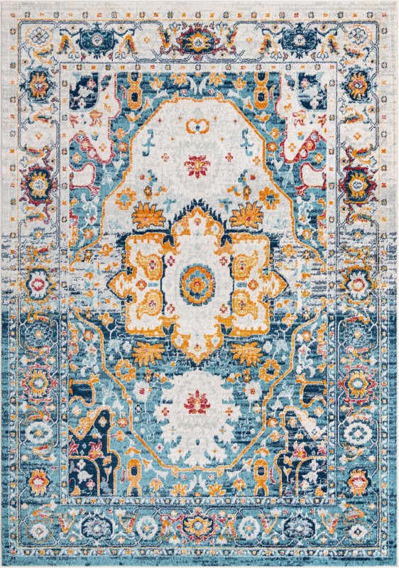 7' x 10' Pierce · Border rug, teal