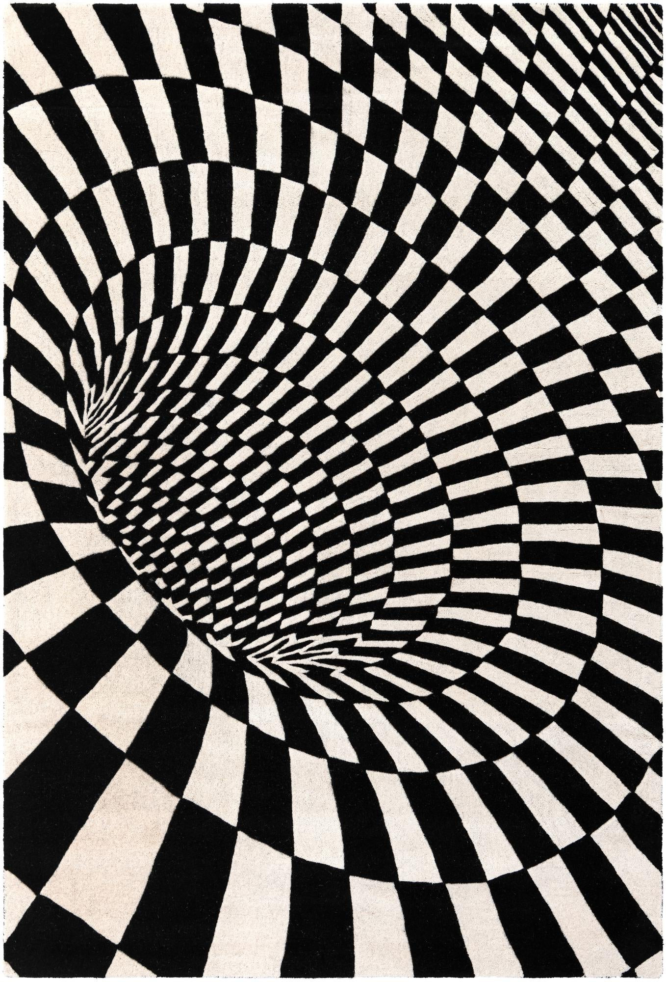 6' 1 x 9' Otto · Checkered Wool Rug, black and white