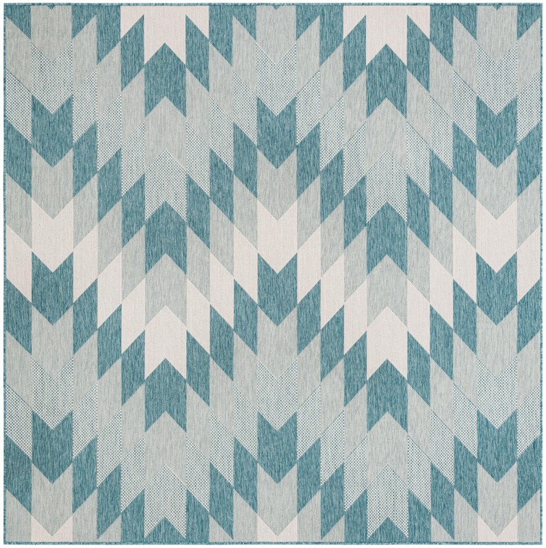 7' 10 x 7' 10 Morrell · Chevron Outdoor Rug, aqua and ivory