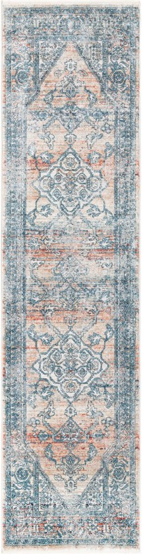 Opal · Medallion rug, blue and terracotta