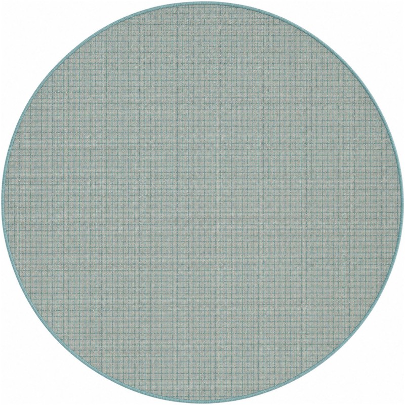 6' x 6' Loam · Grid Outdoor Rug, aqua blue