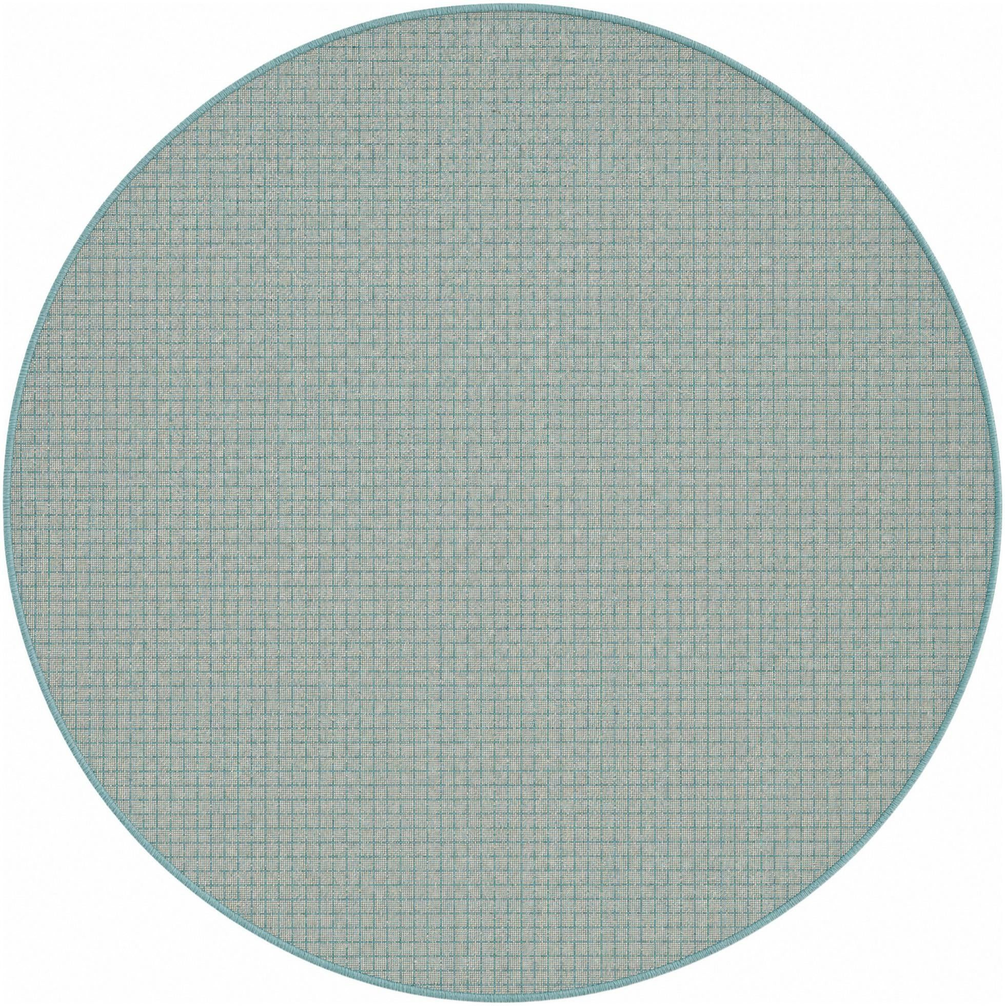 6' x 6' Loam · Grid Outdoor Rug, aqua blue