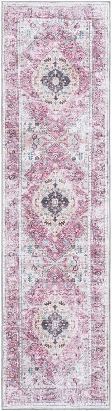 2' 7 x 10' Trillium · Medallion Washable Rug, coral and ivory