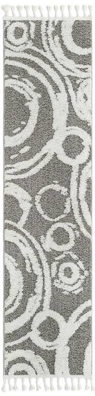 2' x 8' Beech · Abstract circles rug, gray and ivory