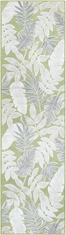 2' 2 x 8' Quimby · Botanical Outdoor Rug, green, ivory, and gray