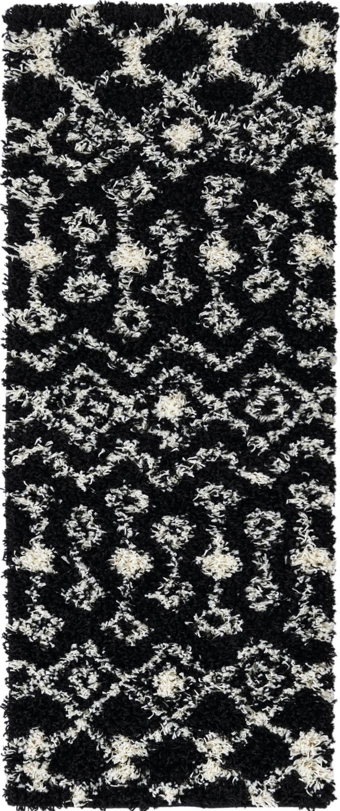 2' x 5' Bayley · Geometric shag rug, black and cream
