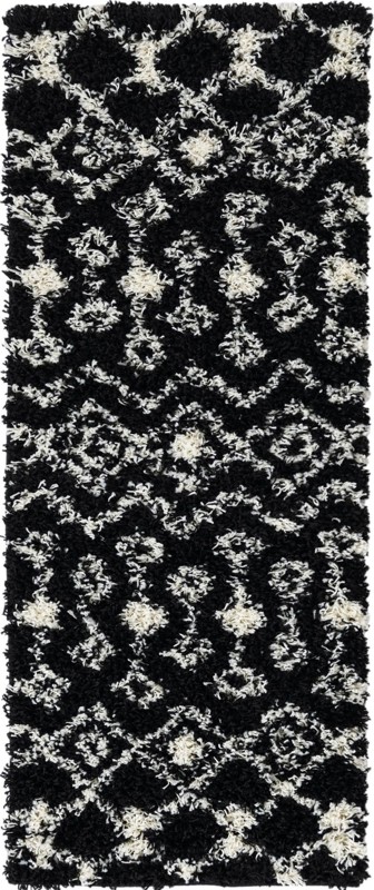 2' x 5' Bayley · Geometric shag rug, black and cream