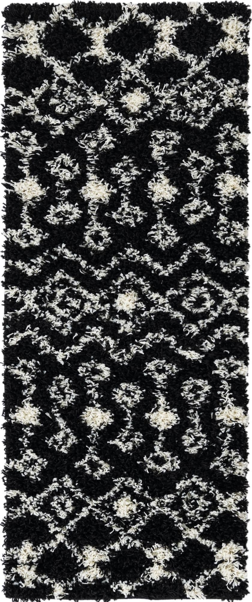 2' x 5' Bayley · Geometric shag rug, black and cream