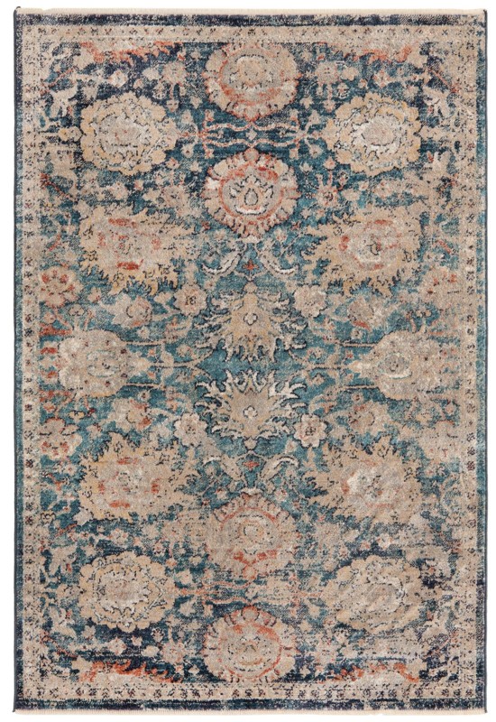 4' x 6' Ansel · Distressed floral rug, blue and tan