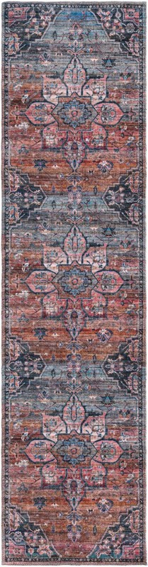 Sibley · Medallion Washable Rug, rust and denim blue