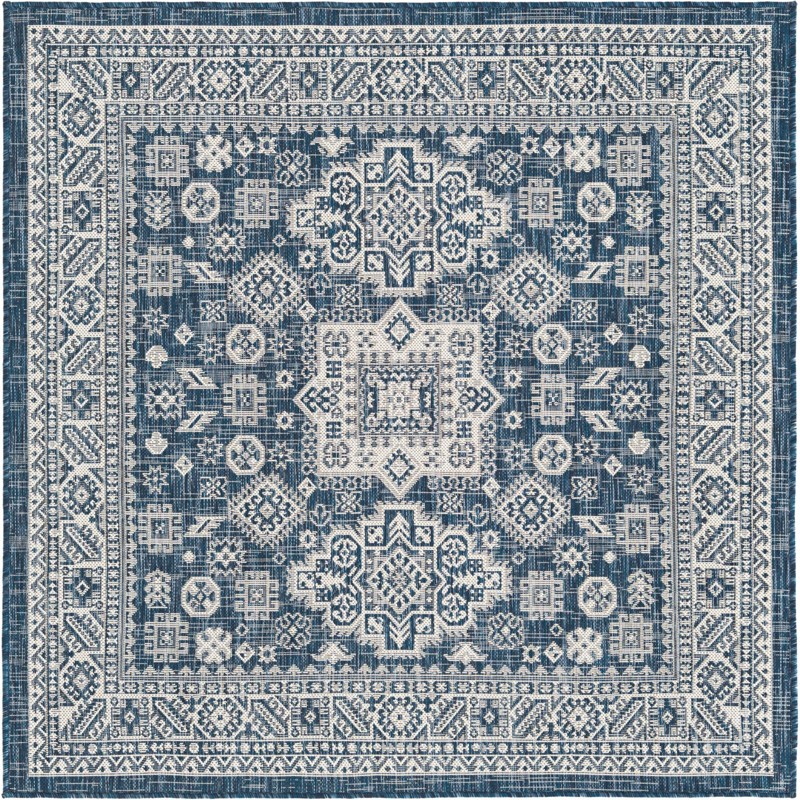 5' 3 x 5' 3 Bellamy · Border Outdoor Rug, blue