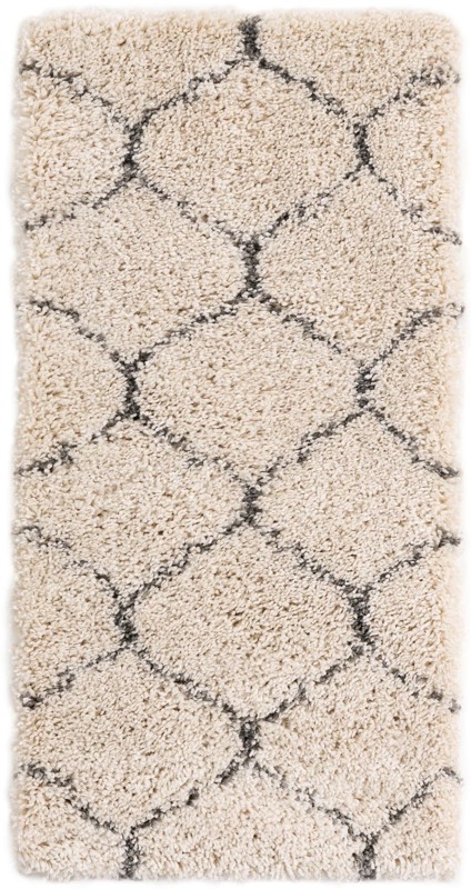2' x 4' Jameson · Diamond trellis Shag Rug, ivory and gray