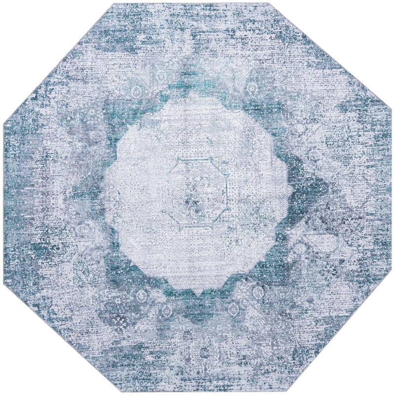 7' 10 x 7' 10 Fallowfield · Distressed medallion Washable Rug, teal and ivory