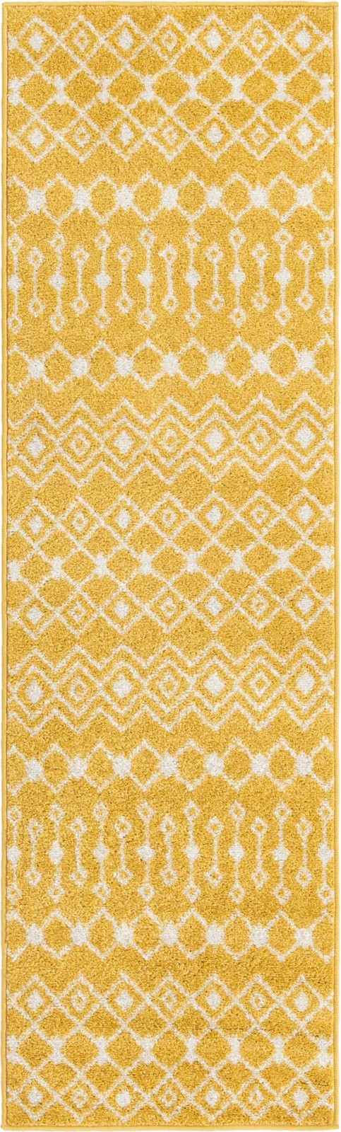 2' x 7' Boswell · Geometric lattice rug, yellow and ivory