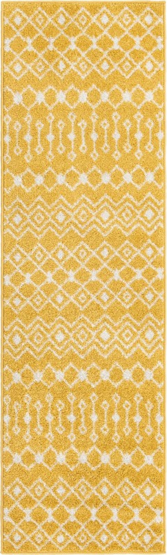 2' x 7' Boswell · Geometric lattice rug, yellow and ivory