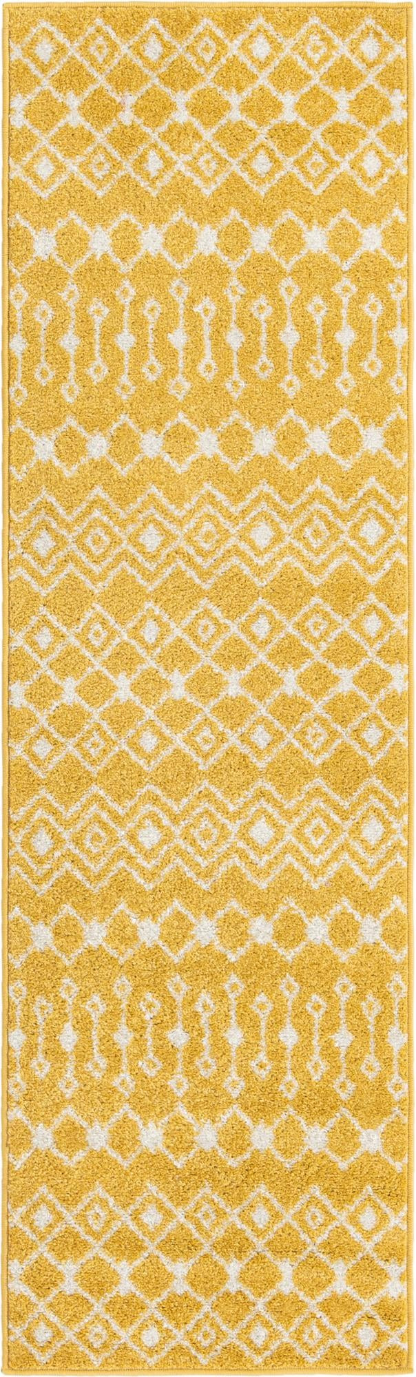 2' x 7' Boswell · Geometric lattice rug, yellow and ivory