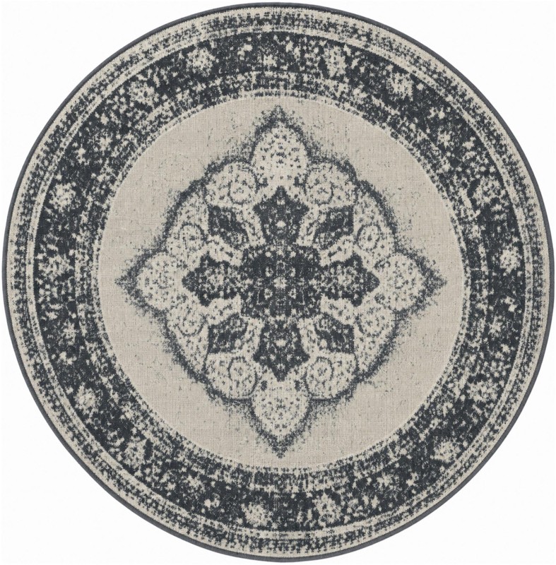 6' x 6' Blakemore · Distressed medallion rug, slate and ivory