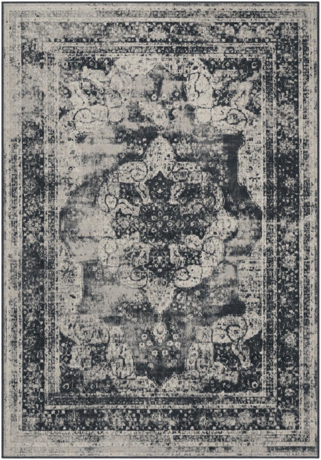 10' x 14' Blakemore · Distressed medallion rug, slate and ivory