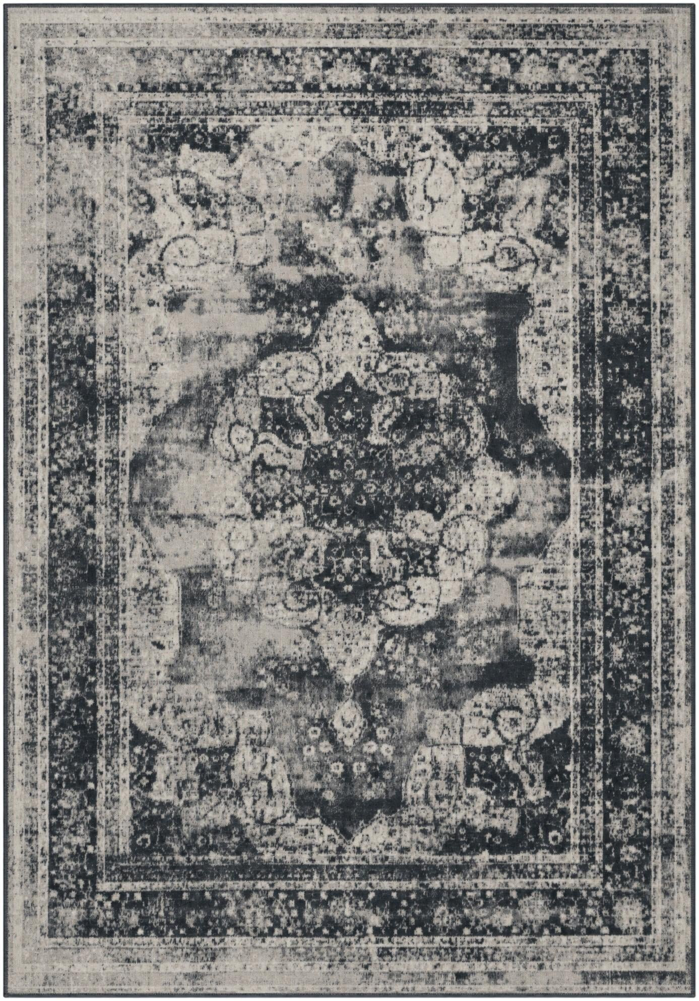 10' x 14' Blakemore · Distressed medallion rug, slate and ivory