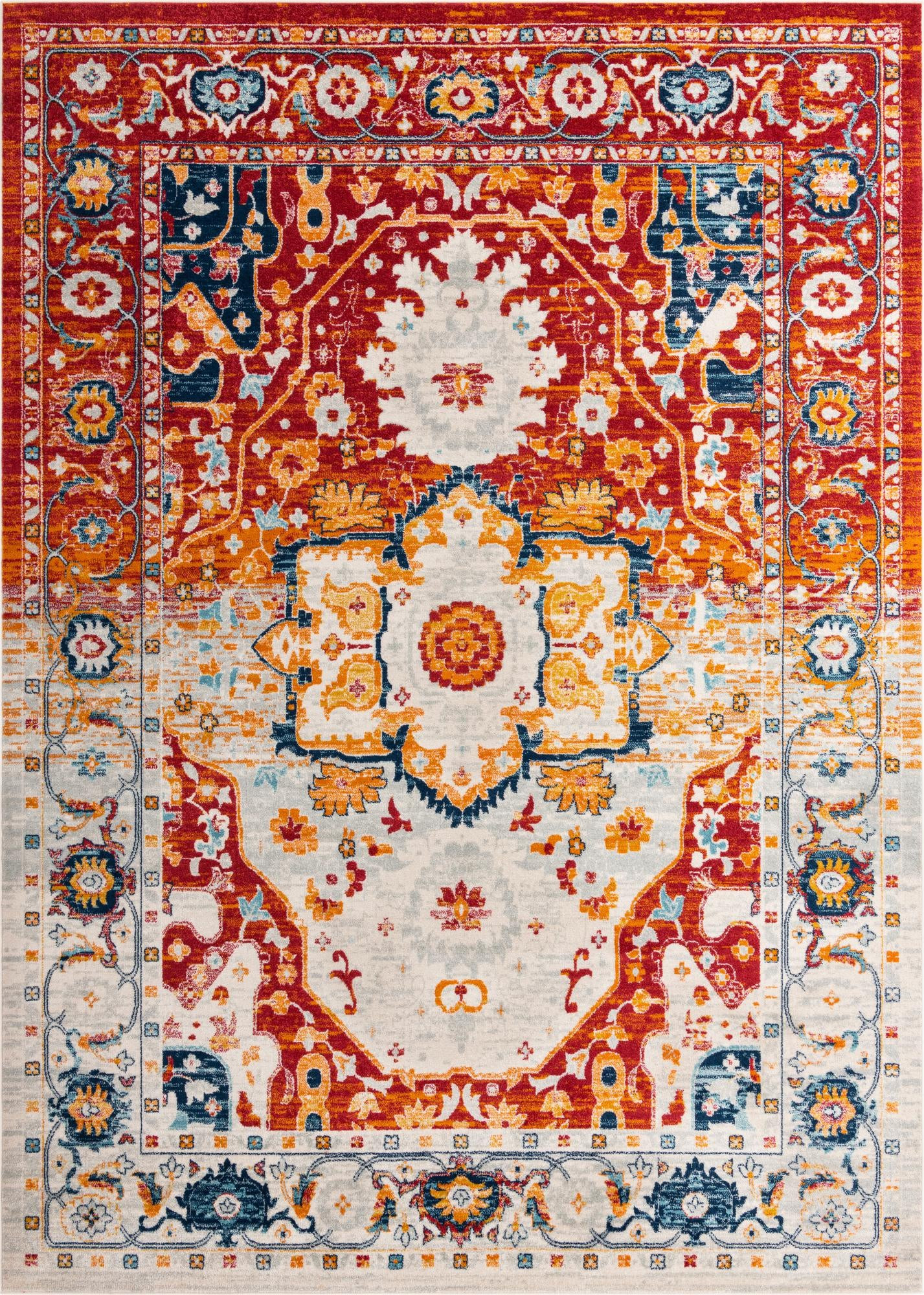 10' x 14' Pierce · Medallion rug, rust and navy