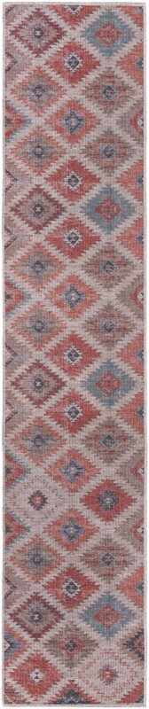 2' x 10' Craddock · Southwestern diamond Washable Rug, rust and beige